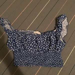 blue ruffle crop top, size small